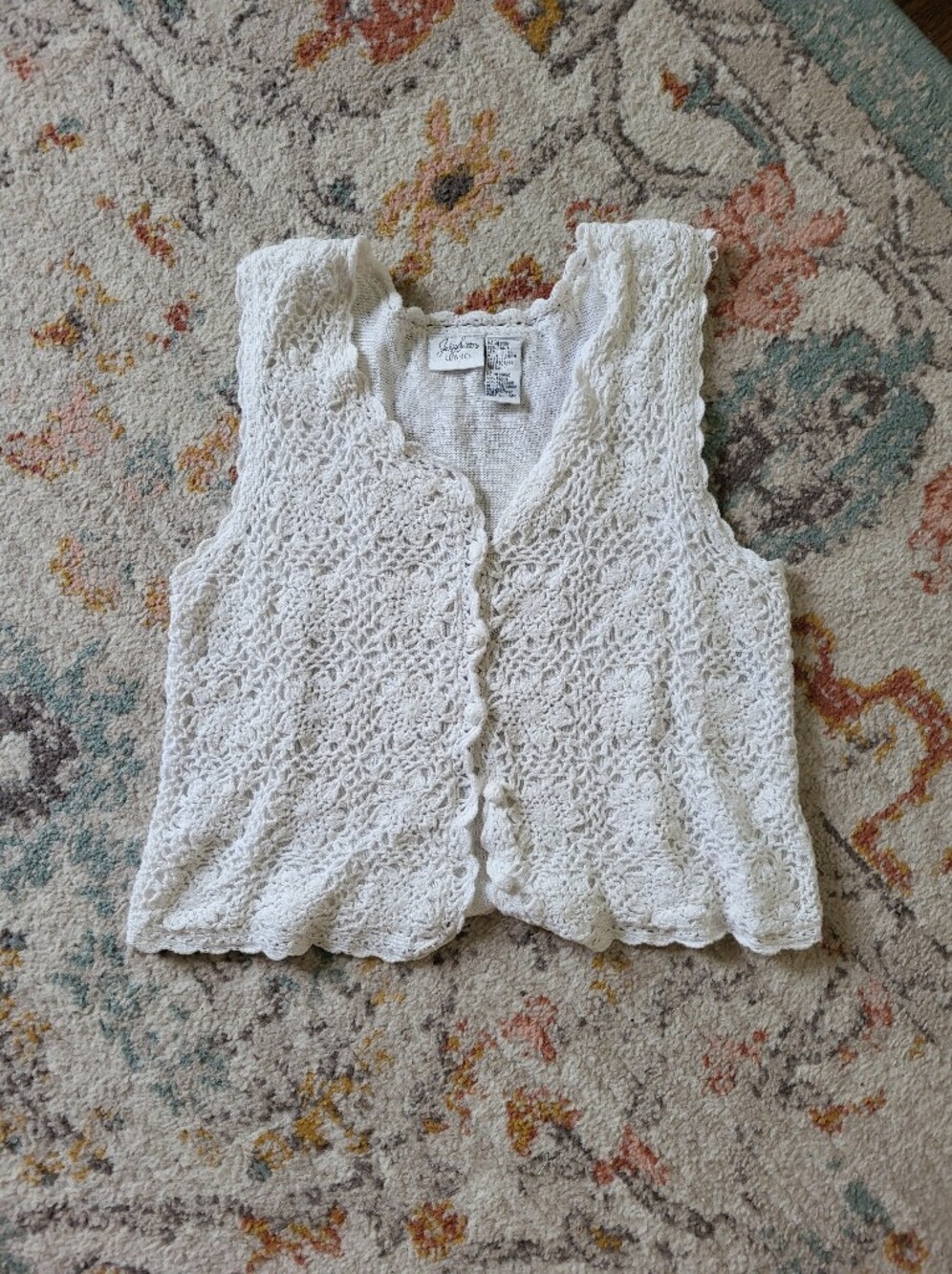 Vintage White Crochet Lace Button Down Sweater Vest Tank Top